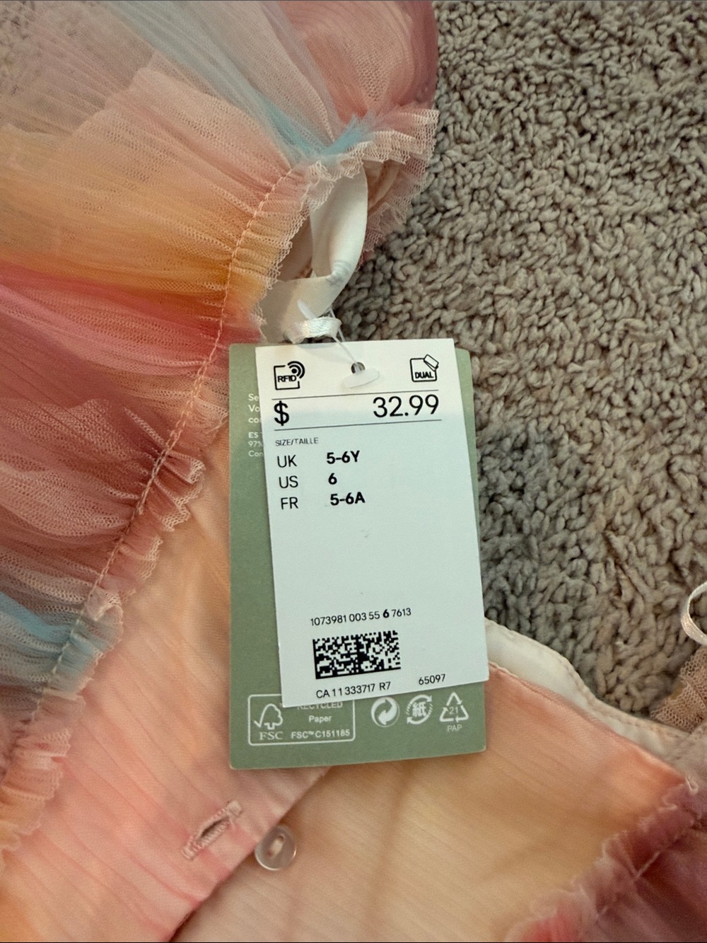 H&M Pastel Rainbow Tulle Formal Dress - Pink, Yellow, Blue for Girls - Picture 6 of 6